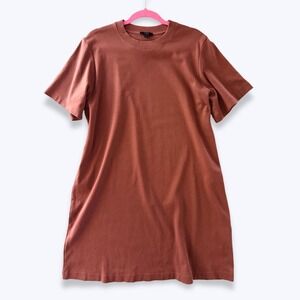 COS Knitted T-Shirt Dress 100% Cotton Terracotta Rust Brown Crew Neck Size L